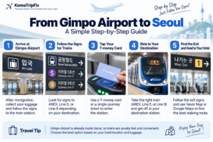 Step-by-step guide from Gimpo Airport to Seoul using AREX, Subway Lines 5 or 9, T-money, and navigation to your hotel