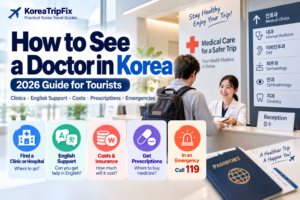 How to See a Doctor in Korea (2026 Guide for Tourists) How tourists can see a doctor in Korea, including finding a clinic, English support, medical costs, prescriptions, and emergency care