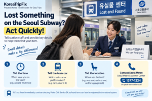 What to Do If You Lose Something in Korea (2026 Guide) What to do if you lose something on the Seoul subway, including contacting station staff and Seoul Metro at 1577-1234