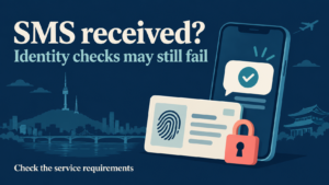 file Phone and locked identity-card illustration explaining that receiving an SMS does not guarantee identity verification.