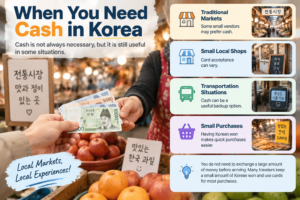 When tourists need cash in Korea for traditional markets, small shops, transportation, and small purchases