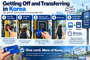 How to get off a bus and transfer in Seoul using a transportation card