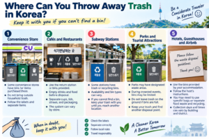Where travelers can throw away trash in Korea