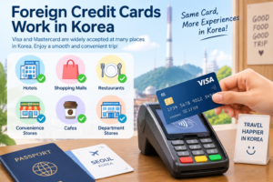 How to Pay in Korea (2026 Guide for Foreign Travelers) Foreign travelers using international credit cards at hotels restaurants and stores in Korea