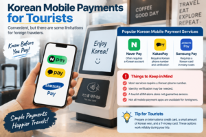 Korean mobile payment limitations for tourists including phone number, identity verification, and payment apps